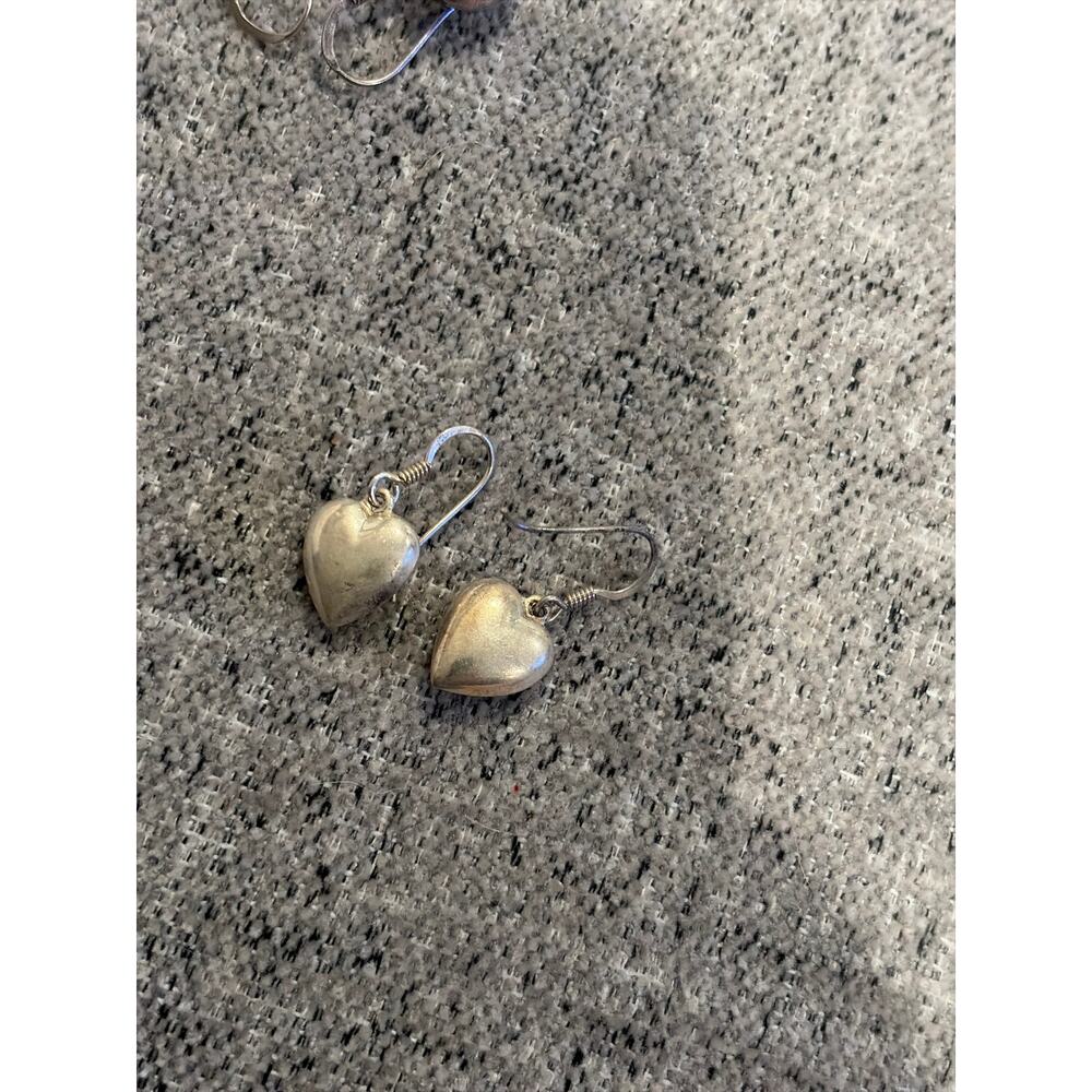 VINTAGE Sterling Silver Dangly Earrings 925 Puffy hearts.